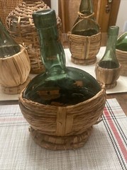 Collectible Bolla Green Glass Bottle Set Of 6