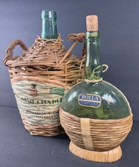 Vintage Wicker Wrapped Wine Bottles Lot – Spanish Chablis 1966 & Bolla Italy