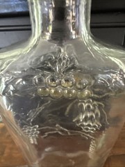 Vintage Clear Glass Wine Bottle Embossed Grape & Wine Motif 4/5 Pint