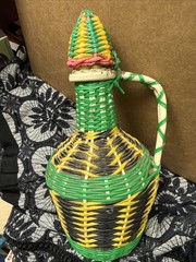 VTG VIRESA SCOUBIDOU COLORFUL WINE BOTTLE PLASTIC WOVEN WICKER SPAIN 60-70s BOHO