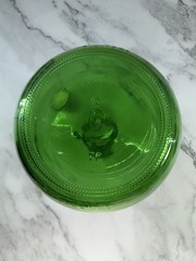 Vintage Green Glass 3 Liter Decanter Jug With Ring Handle And Cap 10.75” x 6.5”
