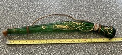 VINTAGE 17”- “CHIANTI” GREEN/GOLD GLASS PISTOL DECANTER-EMPTY