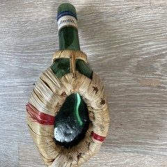 Ancilli Chianti Sommelier Glass Wine Bottle Flat Back w/Rattan Handle Vtg