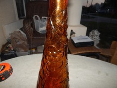 Vintage Brown? Glass Flower Genie Bottle Wine Bottle Decanter Italy Estate Find