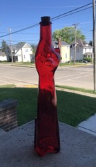Empty Moselland Riesling HAPPY CAT Red Wine Bottle Kitsch Mosel Art Glass 13”