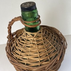 Vtg Wicker Wrapped Demijohn De Muller Viresa Spain Green Glass Wine Bottle 13.5”