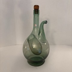 Vintage Hand Blown Wine Decanter W/ Spout & Ice Pocket Green Excellent Condition