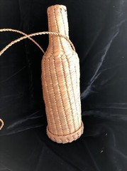 Wicker Rattan Straw Wine Bottle Carrier Holder Decorative Design Vintage Mid-mod