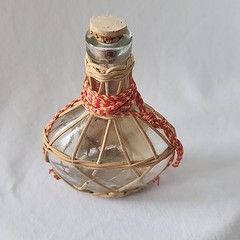 Vintage Aromas del Montserrat Wicker Wrapped Empty Bottle Spain 4.5&Prime;