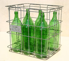 SET OF 8 ITALIAN MID CENTURY 2 LITERS BOTTLES FOR WINE WITH IRON CAGE – CARBOY