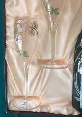 1988 Perrier Jouet Box Gift Set W/ Empty Bottle + Cork, 4 Flutes, Handcrafted