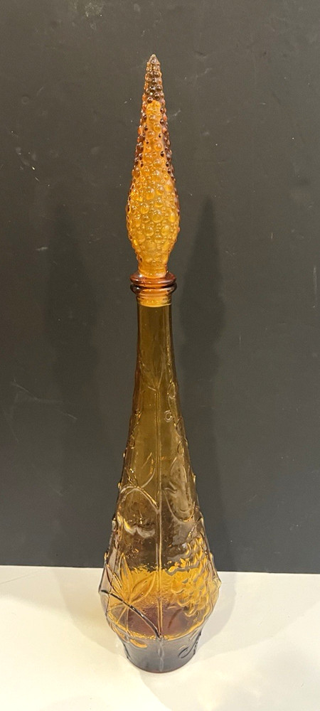 Vintage 22&Prime; MCM 1960s Italy Rossini Empoli Amber Fruit Genie Decanter Bottle 4