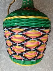 Vintage Viresa Scoubidou Colorful Wine Bottle Plastic Woven Spain 60-70s