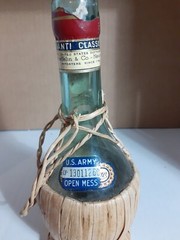 1955 RUFFINO CHIANTI EMPTY WINE BOTTLE WICKER RATTAN WRAP U.S. ARMY OPEN MESS