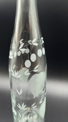 Vintage Tall Etched Cherry Pattern Clear Glass Wine Bottle With Stopper 13&Prime;
