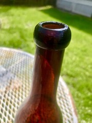 antique wine bottle Blobtop Blood Red Amber Color Think Window Color!