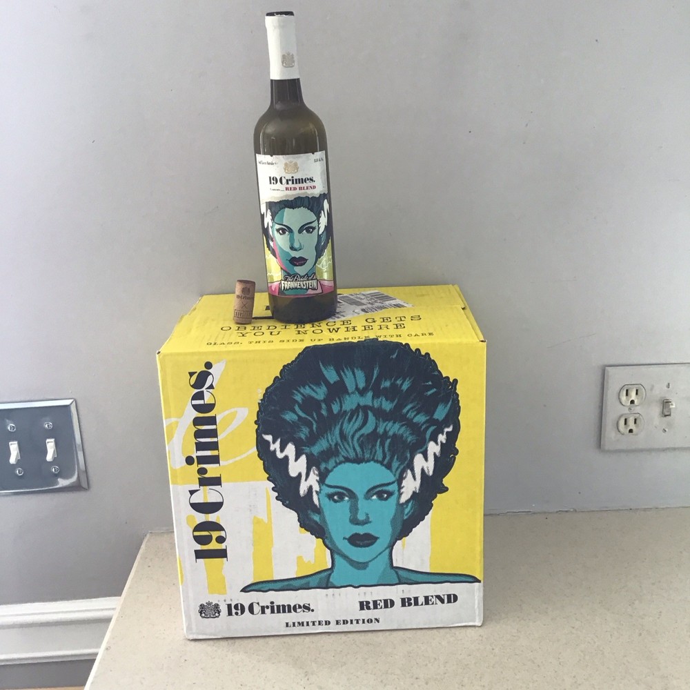 EMPTY 19 CRIMES BRIDE OF FRANKENSTEIN Box AND Empty Bottle Glows IN the Dark