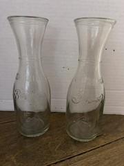 Pair Of Braswell&rsquo;s Carafes .25 Liter With Insignia Clear Glass 1/2 Bottle Server