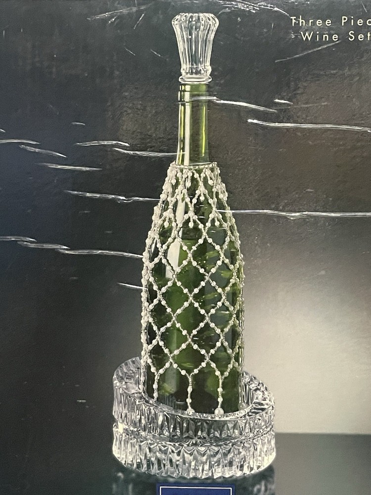 VTG 2001 3pc Wine Set By Royal Limited Crystal W/Beaded Sleeve New In Box