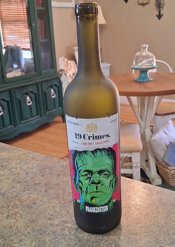 19 Crimes Cabernet Sauvignon Frankenstein Limited Edition Empty Wine Bottle.