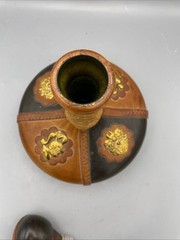 Vintage Italian Leather Wrapped Wine Bottle w/ Wood Stopper
