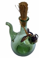 VNTG Italian Hand Blown Green Glass Wine Decanter W/Ice Chamber & Straw Corks