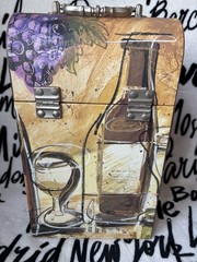 Vintage Decorative Wine Box Artwork « Wine and Chees » by Tanya Fischer