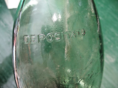 GREEN DEPOSITATO WINE BOTTLE DAMSEL HIPPED RIPPLE GLASS ROUND BOTTOM