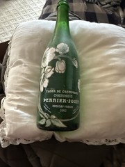 1982 Perrier Jouet Champagne Bottle Hand Painted with Flowers Empty
