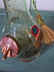 Vtg RARE Chanti Spada Wine Bottle Decanter Wicker Blown Green Glass Ice Chamber