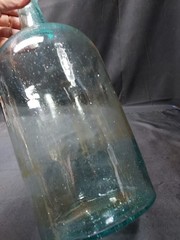 Antique 19th Century Large Aqua Demijohn 15 Inch Tall Wine Bottle 1800&rsquo;s