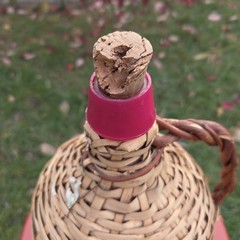 1 Gallon Rattan Wrapped Wine Demijohn Jug in Wicker Basket 15in High Portugal