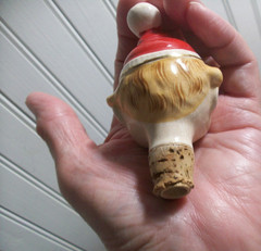 Vintage 1950&rsquo;s clown wine bottle decanter clear glass body ceramic top feet