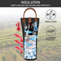 opux Wine Bag Single Bottle Carrier Tote, Insulated Travel 1 Bottle, Black