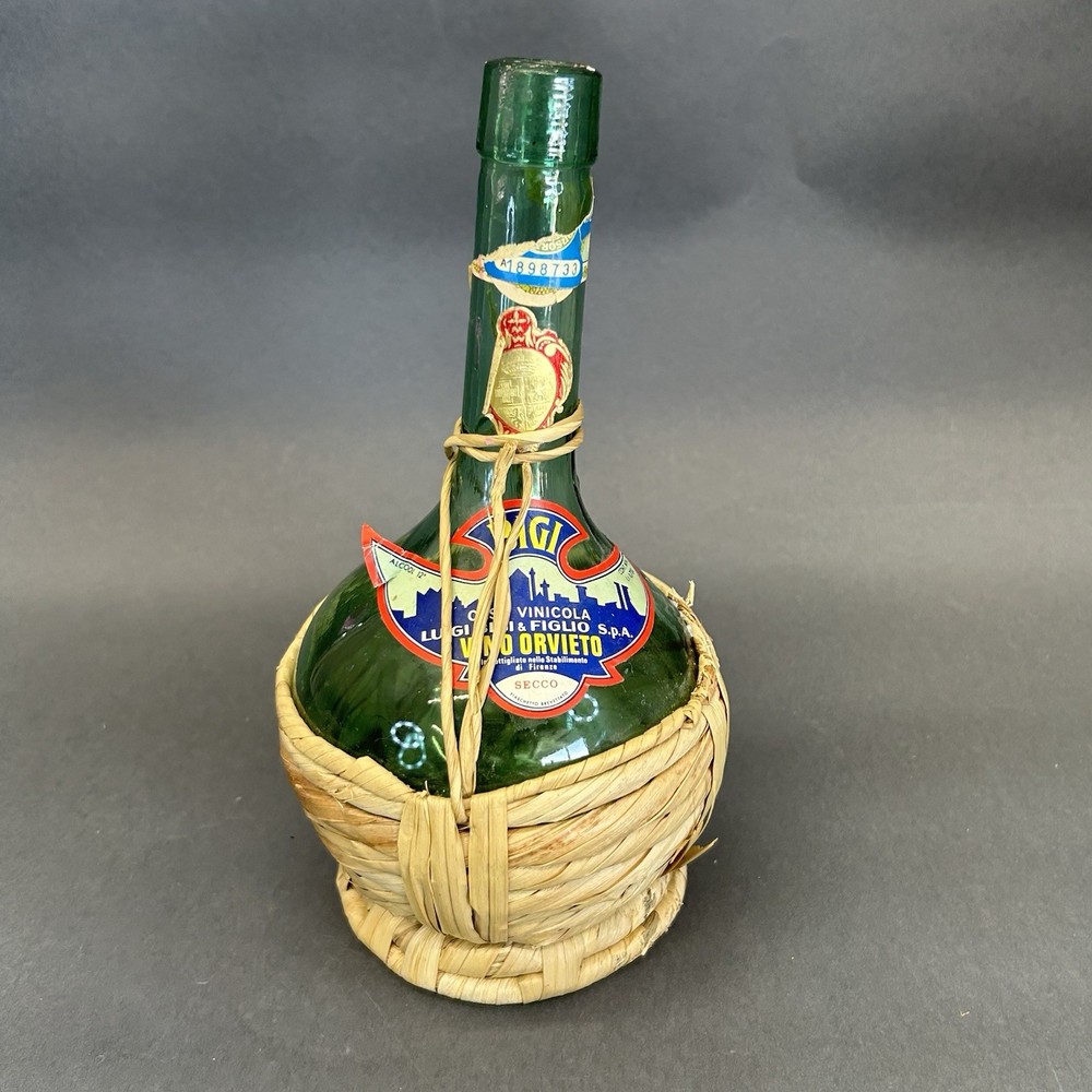 Orvieto Bigi Bottle Raffia Wrapped Empty 75cl Vintage Italian