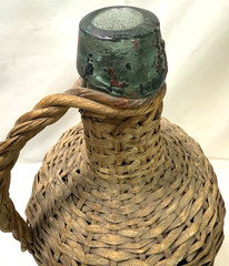 VTG Wicker Covered Demijohn Liquor Bottle Original Partial Spanish Label Mexico