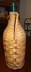 Vintage 17&Prime; Tall Rattan / Wicker Wrapped Green Demijohn Wine Bottle
