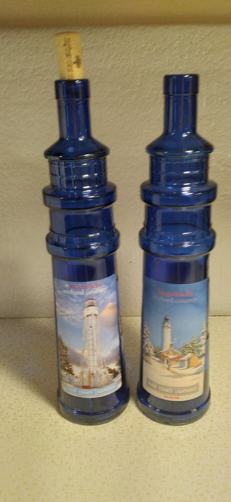 2 Lautenbach&rsquo;s Orchard Country Empty Door County Lighthouse Shaped Wine Bottle