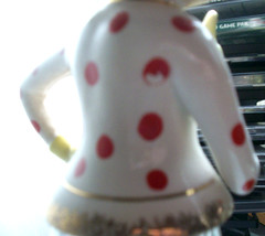 Vintage 1950&rsquo;s clown wine bottle decanter clear glass body ceramic top feet