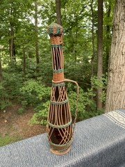 MCM Woven Wicker Wine Bottle Metal Handle