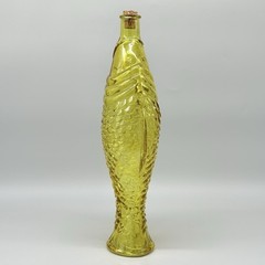 Vintage Fish Shaped Yellow Glass Decanter Wine Bitters Bottle With Cork 15&Prime;