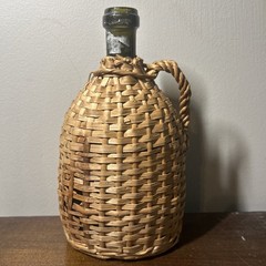1960s Vintage Wicker Wrapped Glass Quinta Lisbon Portugal Wine Bottle Empty