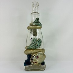Vintage Viarengo SA Torino Glass Wine Bottle Italy Snake Serpent Dragon Koi Fish