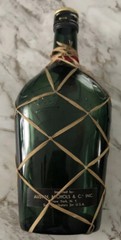 Vintage Lagosta Green Glass, Empty Wine Bottle W/ OG Rattan, Excellent Condition
