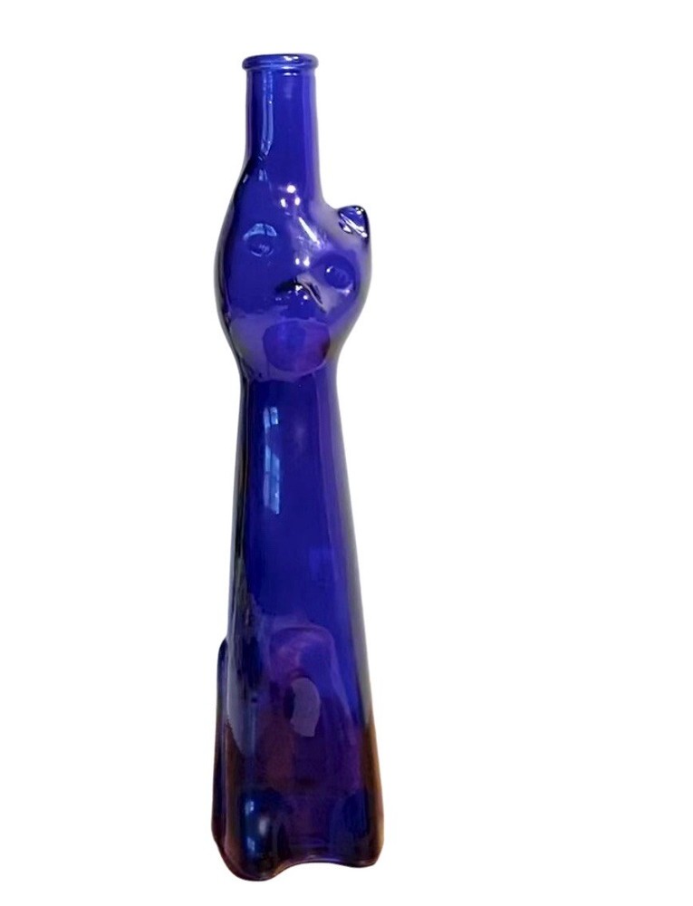 Happy Cat Cobalt Blue Glass Mosel Reisling Rheinhessen Germany Wine Bottle 13”