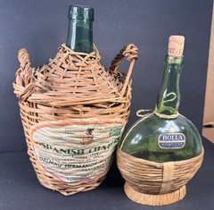 Vintage Wicker Wrapped Wine Bottles Lot – Spanish Chablis 1966 & Bolla Italy