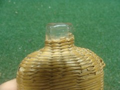 Old Wicker Wrapped Flat Bottle Vintage 6&Prime; No Cork Rustic Antique Whiskey Flask
