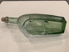 Vintage Wine Bottle Decanter Basket Pattern Greenish Hue Hand Blown