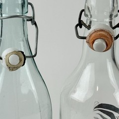 Art Nouveau Le Vin Wine Bottle Set Ceramic Topper Glass Pair 12.5” Bar Decor