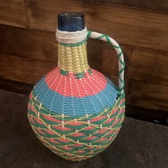 V Levante- Viresa Wine Bottle With Woven Scoubidou Wicker 11” Tall